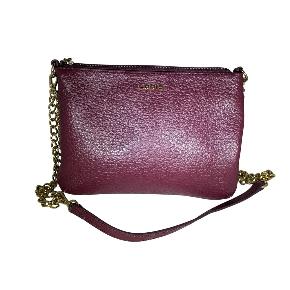 Lodis Burgandy Pebbled Leather Crossbody Bag Gold Chain Strap Sm Shoulder Purse